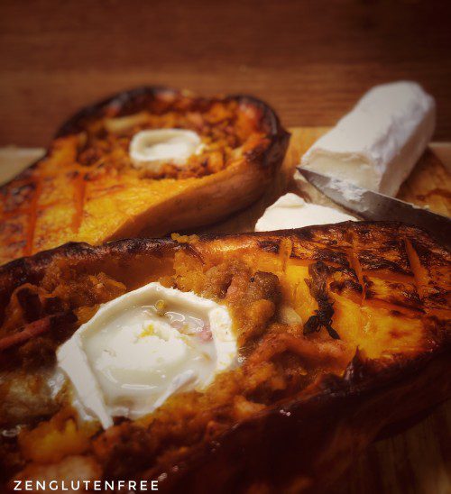 Ceci est une photographie de carbonara de butternut au chèvre-zenglutenfree