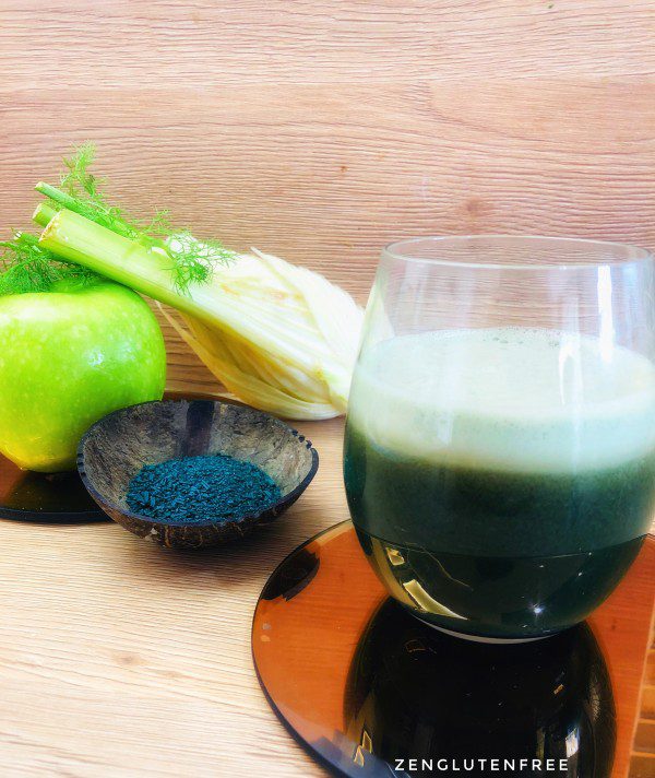 Ceci est une photographie jus santé : Pomme fenouil Spiruline-zenglutenfree