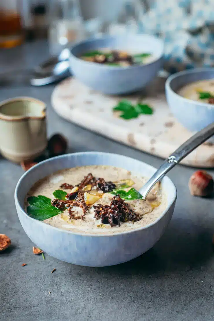 Ceci est une photographie de velouté de morilles sans gluten -zenglutenfree.