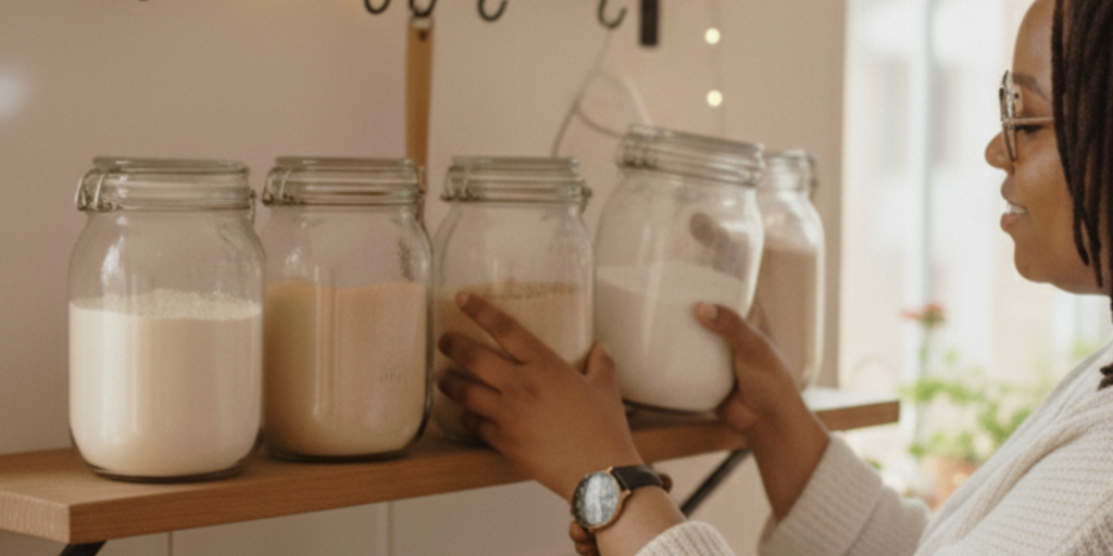 bocaux en verres avec farines sans gluten